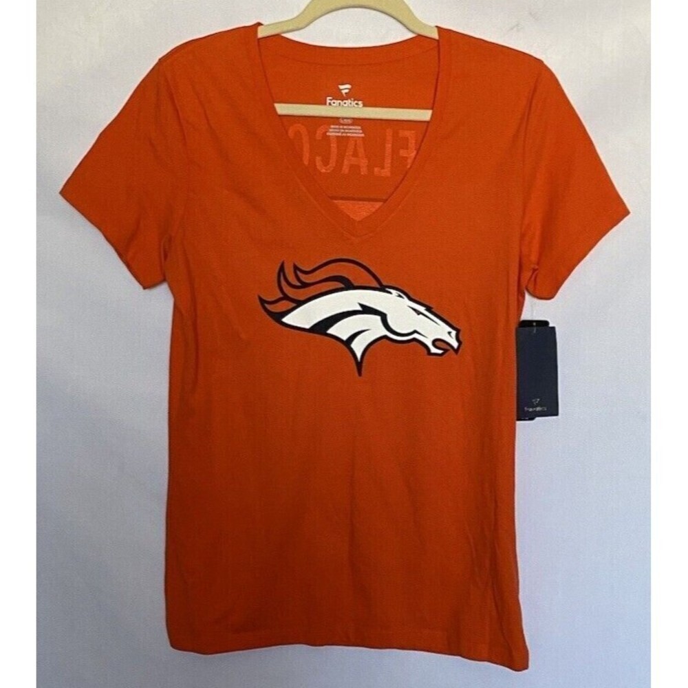 Fanatics Women's Denver Broncos T-shirt Large V-neck Short Sleeve Flacco #5 NEW